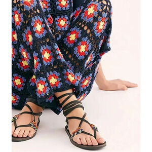 Free People sandals La Jolla Ankle Wrap Black Leather Grecian 37 (7) boho